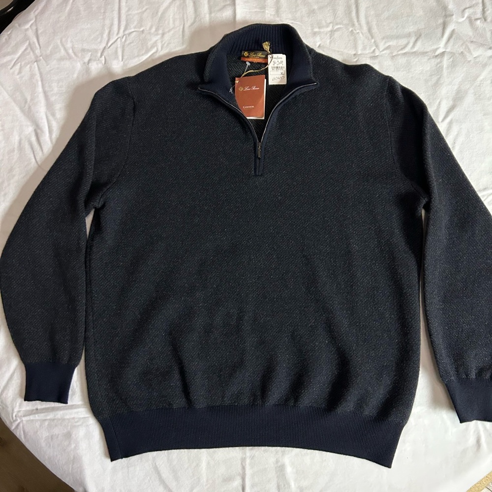 Loro Piana Navy Zip-Up Sweater